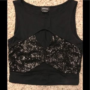 Bebe Sparkly Bling Black Crop Top